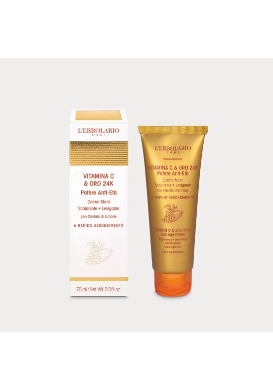 VITAMINA C & ORO 24K CREMA MANI schiarente e levigante VITAMINA C & ORO 24K CREMA MANI schiarente e levigante