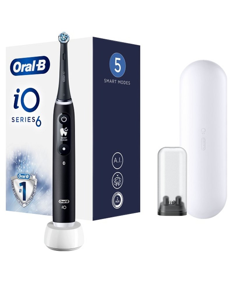 ORALB IO 6 BLACK SPAZZOLINO ELETTRICO NERO con 2 testine RICARICHE con custodia e meccanismo magnetico