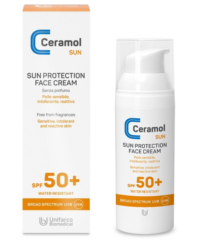 CERAMOL CREMA SOLARE VISO PROTEZIONE MOLTO ALTA filtri fotostabili, crema ristrutturante SPF 50+