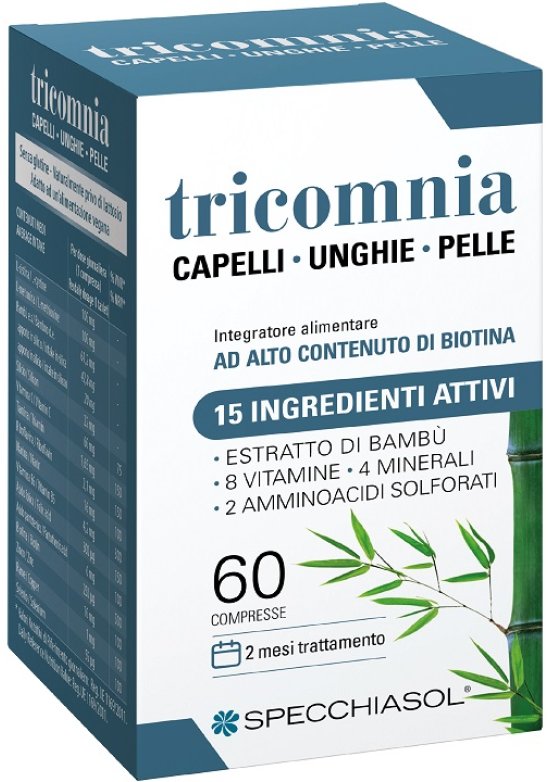 TRICOMNIA CAPELLI PELLE UNGHIE 60 compresse - Biotina, bambù, minerali, vitamine, amminoacidi