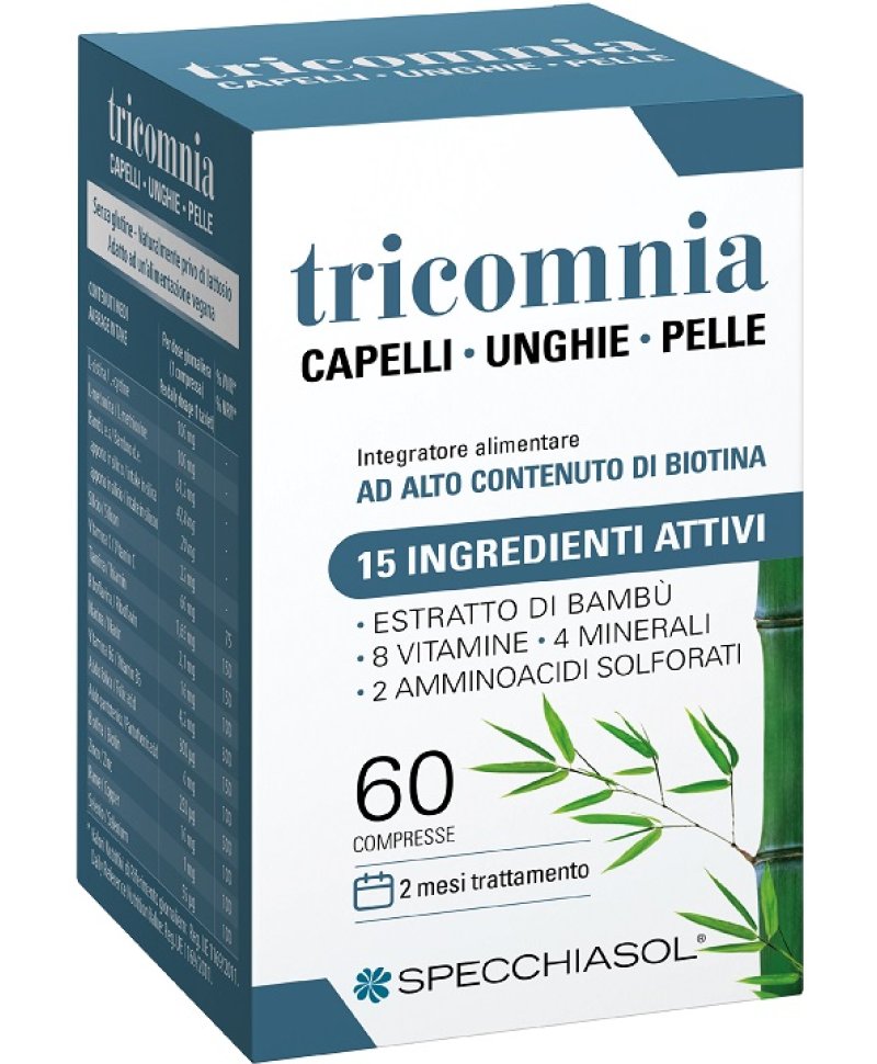 TRICOMNIA CAPELLI PELLE UNGHIE 60 compresse - Biotina, bambù, minerali, vitamine, amminoacidi