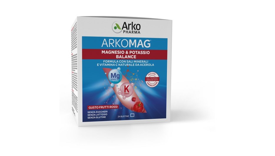 ARKOMAG MAGNESIO & POTASSIO concentrati e bilanciati 24 BUSTE sali minerali organici con vitamina C
