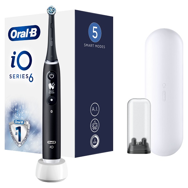 ORALB IO 6 BLACK SPAZZOLINO ELETTRICO NERO con 2 testine RICARICHE con custodia e meccanismo magnetico
